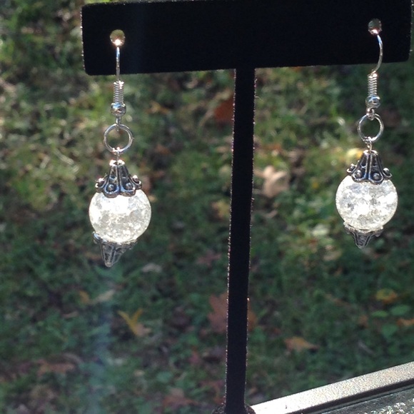 PeaceFrog Jewelry - White Sparkly Glass Sterling Silver Earrings